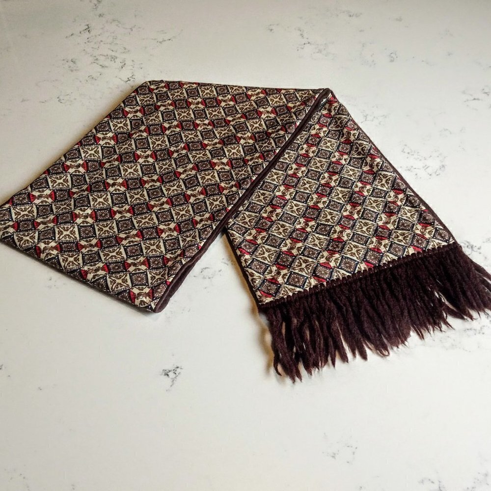 Pure Cashmere Silk Oblong Brown Fringed Scarf